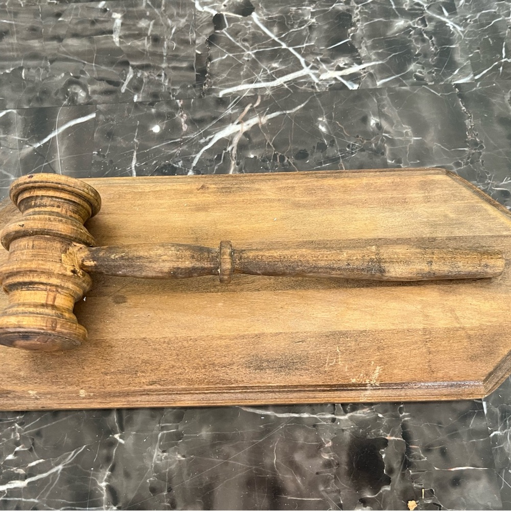 Handmade Rustic Wooden Gavel and Base - Brown